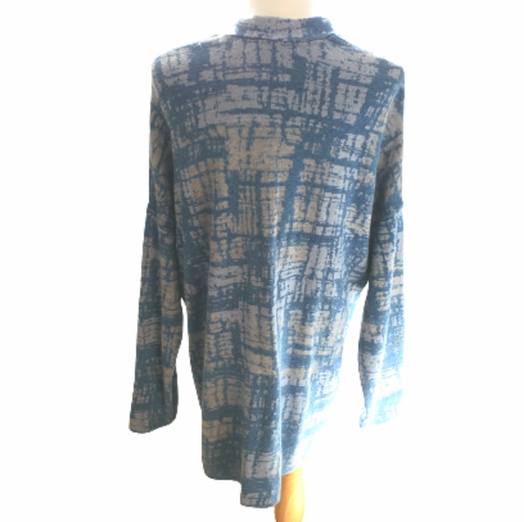 Pure Jill J Jill XL Indigo Blue Cotton Two-Tone Abstract One Button Cardigan - Picture 7 of 10